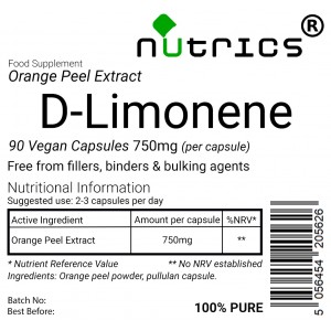 D LIMONENE 750mg x 90 Vegan Capsules 100% Pure Orange Peel