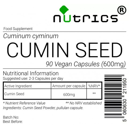 Cumin Seed 600mg PURE Vegan Capsules