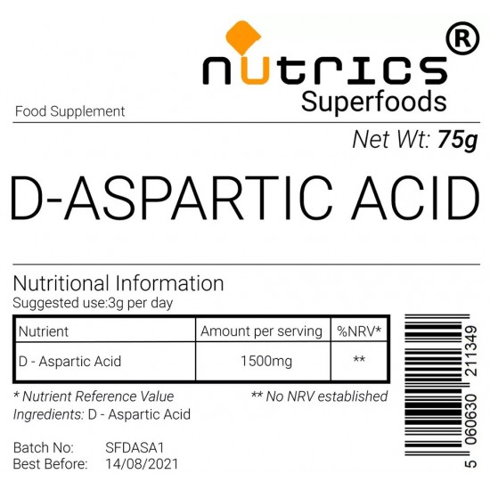 D ASPARTIC ACID Pharmaceutical Grade Vegan superfood Powder