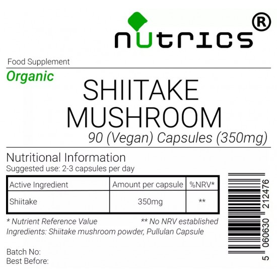 ORGANIC SHIITAKE MUSHROOM 350mg x 90 Vegan Capsules