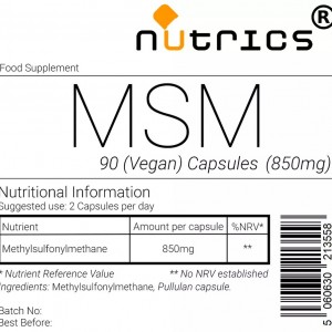 Organic Sulfur MSM Methylsulfonylmethane 850mg V Capsules