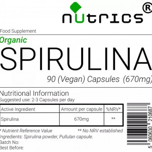 Pure Organic SPIRULINA 670mg Vegan Capsules