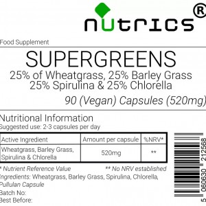 SuperGreens Chlorella Spirulina Wheatgrass BarleyGrass Capsules 520mg V Capsules (Organic)