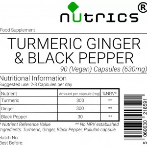 Turmeric Ginger & Black Pepper 630mg Vegan Capsules   