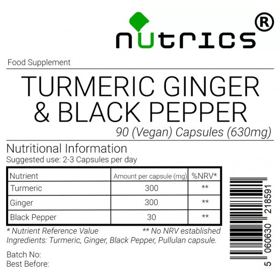 Turmeric Ginger & Black Pepper 630mg Vegan Capsules   