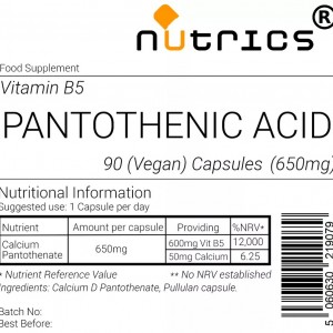 Vitamin B5 Pantothenic Acid Vegan 600mg Capsules