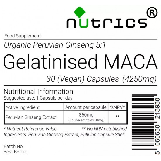 Gelatinised Maca (Organic) 4250mg V Capsules