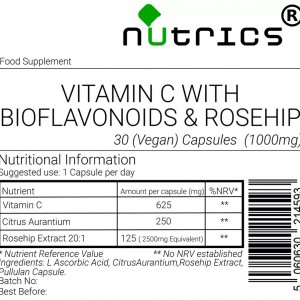 Vitamin C Rosehip Extract Citrus Bioflavanoids 1,000mg V Capsules