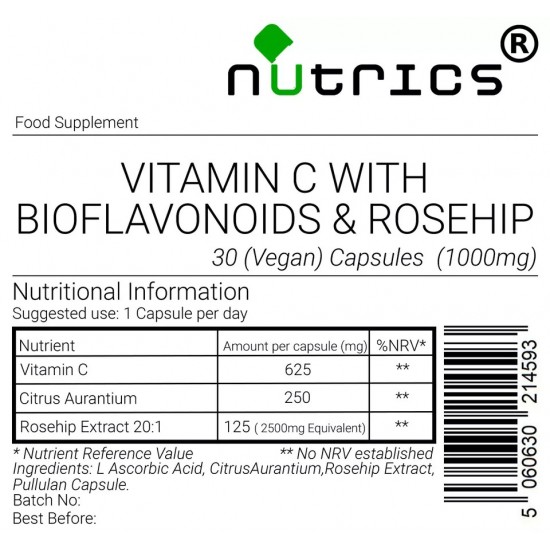 Vitamin C Rosehip Extract Citrus Bioflavanoids 1,000mg V Capsules