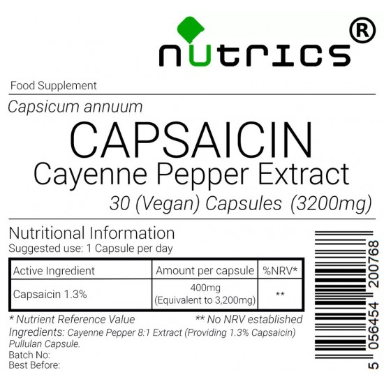 Capsaicin Capsicum Extract Cayenne Pepper 3200mg Capsules 