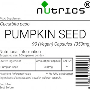 PUMPKIN SEED 350mg x 90 Vegan Capsules 100% Pure Cucurbita pepo