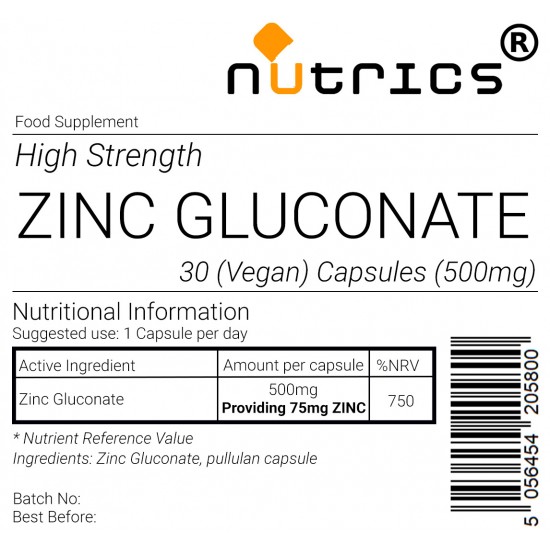 Zinc Gluconate 500mg Providing 75mg Elemenal Zinc 