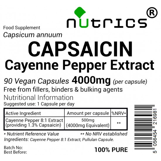 Capsaicin Capsicum Cayenne Pepper Extract 4000mg Capsules 