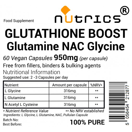 Glutathione Boost NAC Glutamine Glycine 950mg V Capsules Glutathione Boost NAC Glutamine Glycine 950mg V Capsules