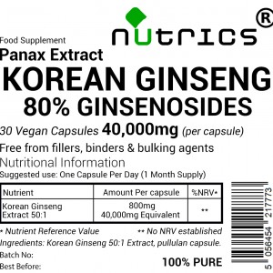 Korean Ginseng Extract 40,000mg V Capsules 