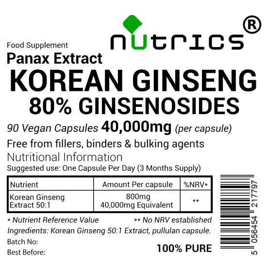 Korean Ginseng Extract 40,000mg V Capsules Korean Ginseng Extract 40,000mg V Capsules