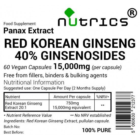 Red Korean Ginseng Extract 15,000mg V Capsules Red Korean Ginseng Extract 15,000mg V Capsules