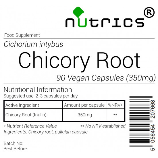 CHICORY ROOT 350mg x 90 Vegan Capsules Prebiotic Fibre INULIN 100% Pure