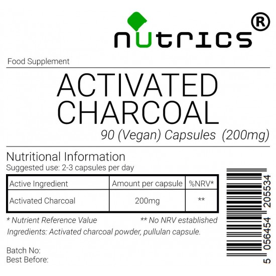 Activated Charcoal 200mg Vegan Capsules - Natural Detox Support 