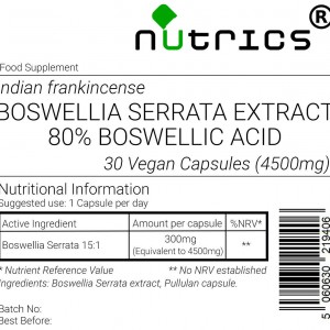 Boswellia Serrata 15:1Extract 85% Boswellic Acid 4,500mg V Capsules