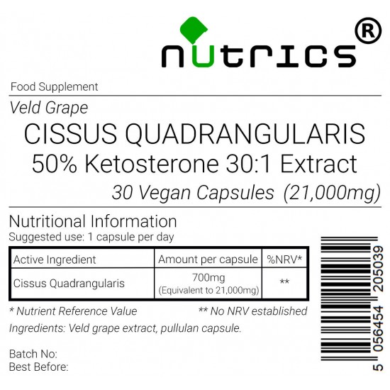  Cissus Quadrangularis 50% Ketosterone  30:1 Extract 21,000mg V Capsules 
