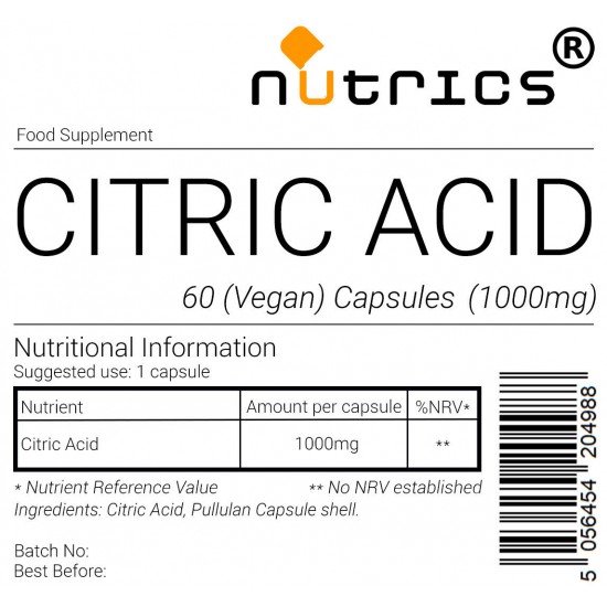 Citric Acid 1000mg Vegan Capsules 