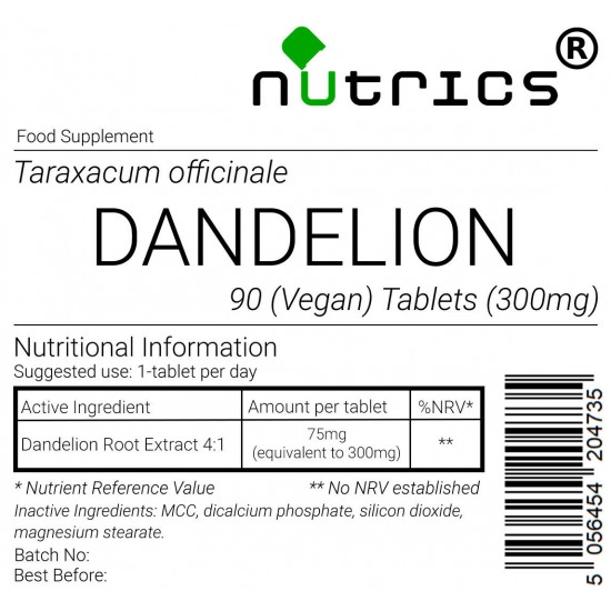 Dandelion Root 4:1 Extract 300mg Vegan Tablets - Natural Detox and Wellness 