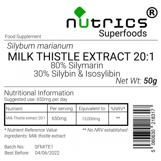 Milk Thistle 40:1 Extract 80%Silymarin 30%Silybin & Isosilybin Vegan Powder  