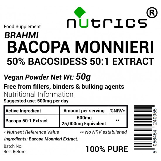 Bacopa Monnieri 50:1 Extract Vegan Powder 
