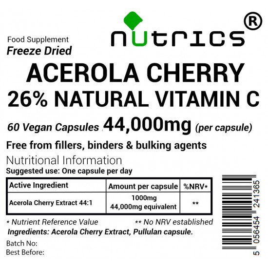 Acerola Cherry Extract 44:1 1000mg Vegan Capsules