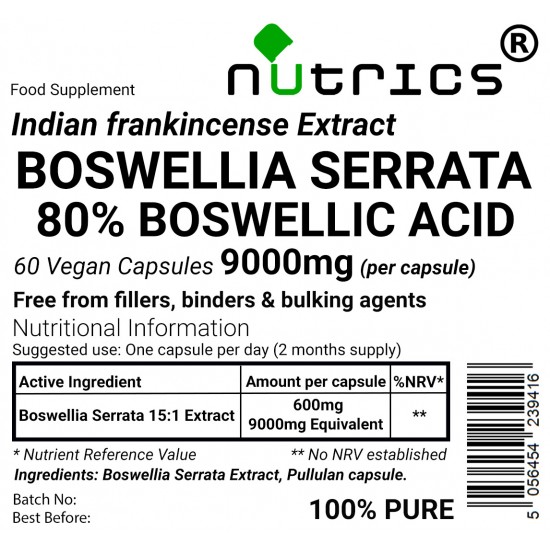 Boswellia Serrata 15:1Extract 80% Boswellic Acid 9,000mg V Capsules