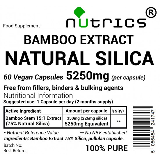 Bamboo Extract 75% Natural Silica, 5250mg V Capsules