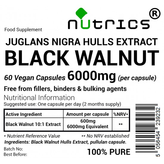 BLACK WALNUT EXTRACT 6000mg Vegan Capsules 