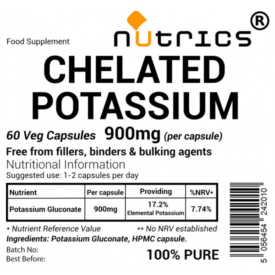 Chelated Potassium Gluconate 900mg V Capsules