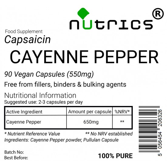Cayenne Pepper (Capsaicin) 550mg V Capsules