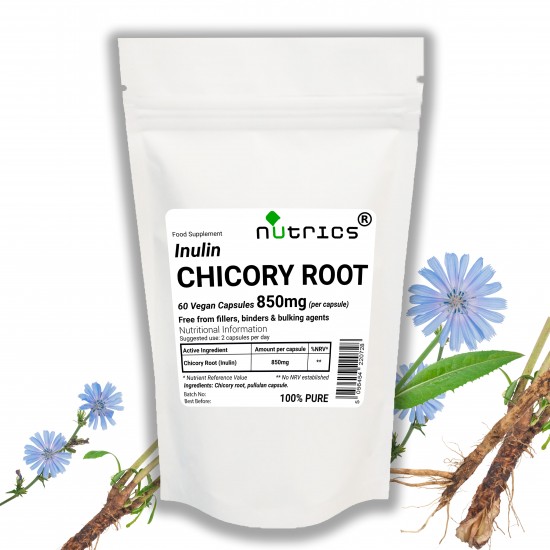 CHICORY ROOT 850mg x 60 Vegan Capsules Prebiotic Fibre INULIN 100% Pure