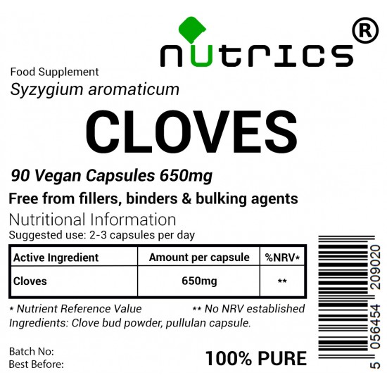 Cloves 650mg Vegan Capsules - Natural Spice for Wellness