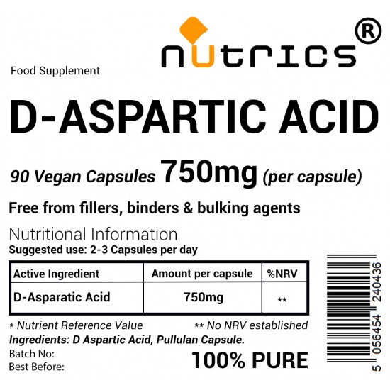 D-Aspartic Acid DAA  750mg V Capsules