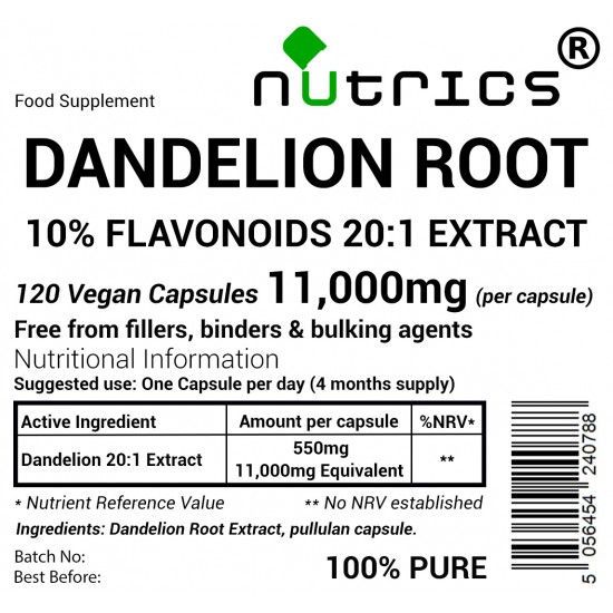 Dandelion Root Extract 11,000mg  V Capsules