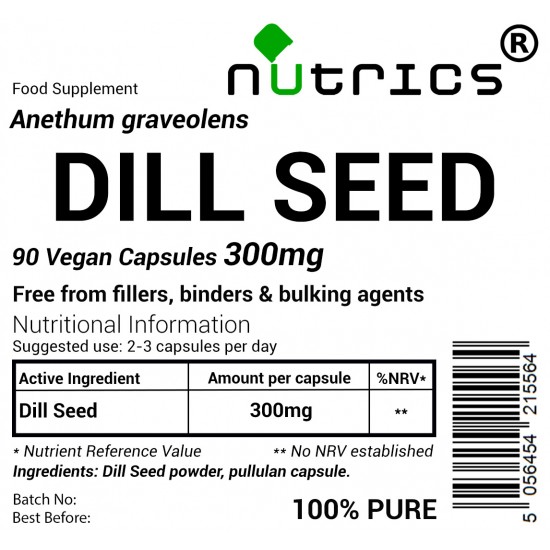 DILL SEED 300mg x 90 Vegan Capsules 100% Pure Anethum