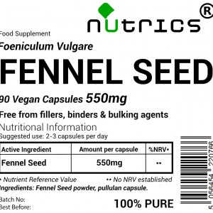 Fennel Seed 550mg  90 Vegan Capsules 