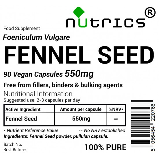 Fennel Seed 550mg  90 Vegan Capsules 