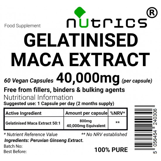 Maca Root Extract Gelatinised 40,000mg  V Capsules