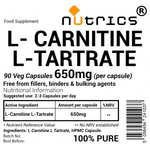 L Carnitine L Tartrate  650mg Vegan Capsules 