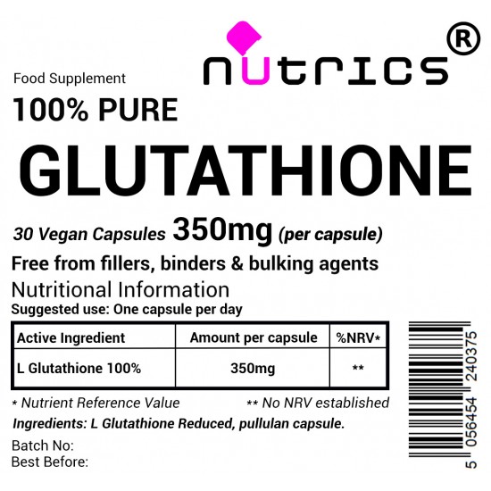 L-Glutathione 350mg  Vegan Capsules L GLUTATHIONE Reduced  - Master Antioxidant for Skin and Immune Health 