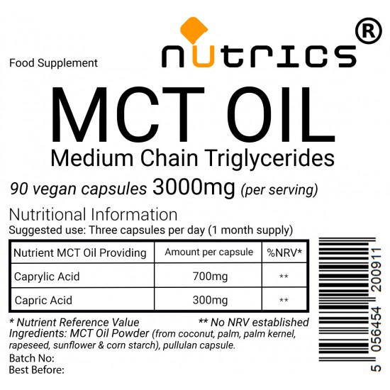 MCT OIL Caprylic Acid Caprice Acid 1000mg Vegan Capsules 