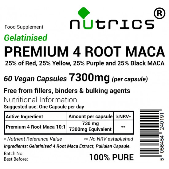 Premium 4 Root GELATINISED MACA Extract 7300mg V Capsules