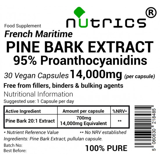 Pine Bark 20:1 Extract, 95% Proanthocyanidins, 14,000mg V Capsules  