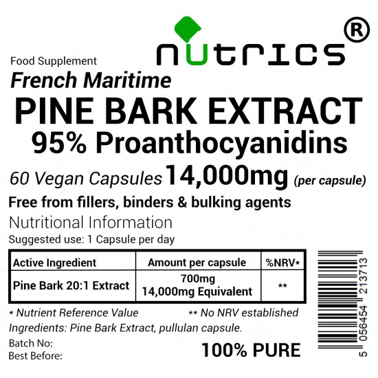 Pine Bark 20:1 Extract, 95% Proanthocyanidins, 14,000mg V Capsules  