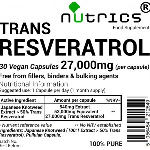 Resveratrol Extract 50% Trans Resveratrol  27000mg V Capsules 